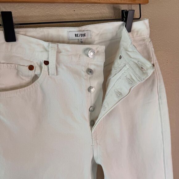Re/Done 70s Stove Pipe Jeans Womens 27 White Distressed Denim Cropped Raw Hem - Picture 3 of 15